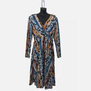 Hutch size 10 Faux Wrap Printed Dress V Neck Surplice Long Sleeve NEW